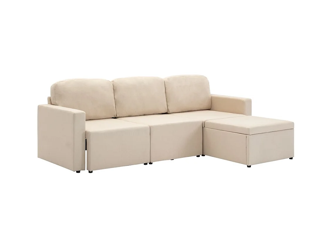 Canapé-lit modulaire 3 places Crème Tissu