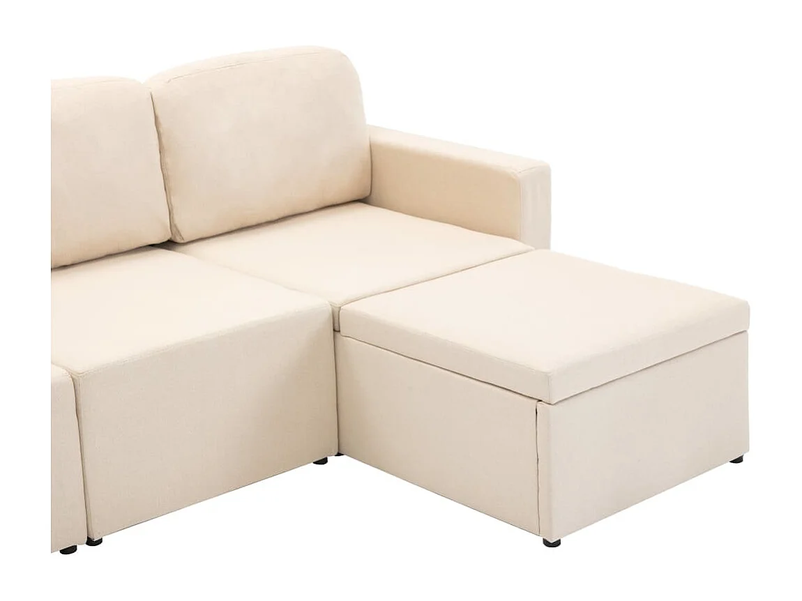 Canapé-lit modulaire 3 places Crème Tissu
