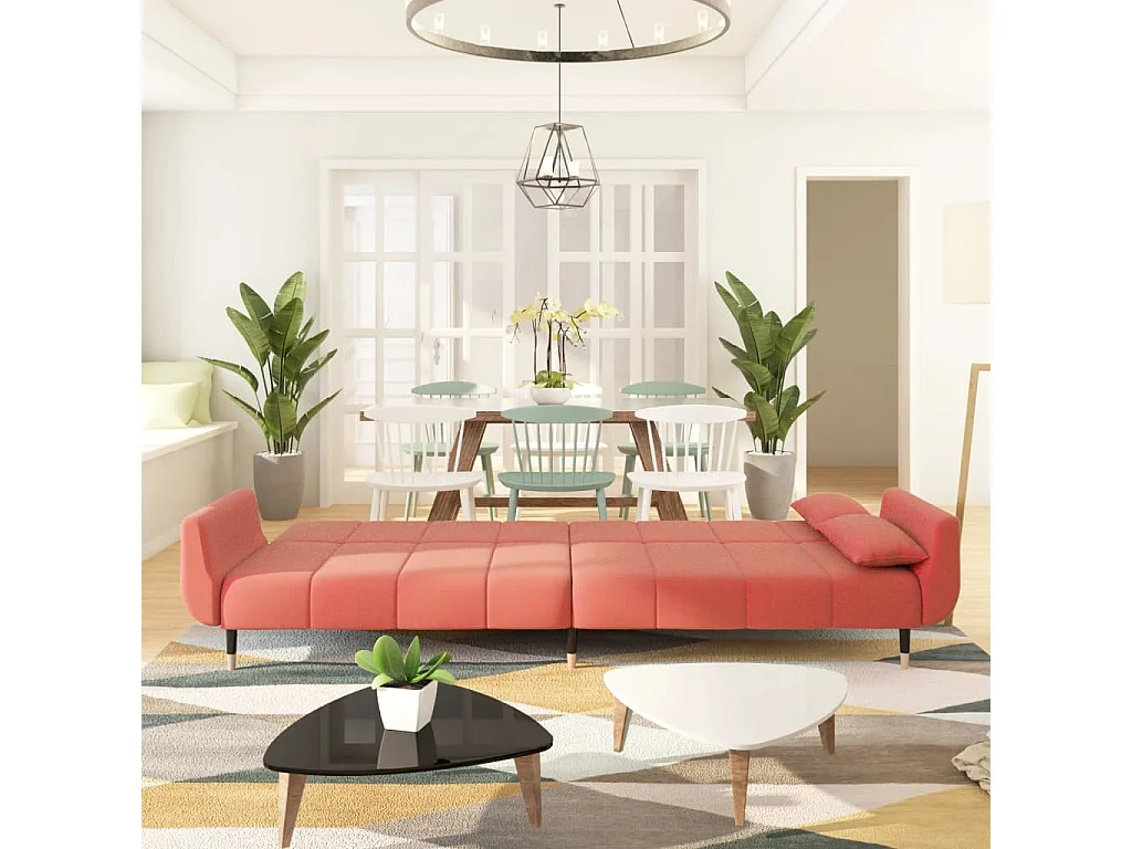 Slaapbank 2-zits met 2 kussens fluweel roze