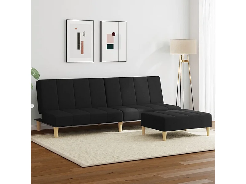 Sofá cama de 2 plazas con taburete tela negro