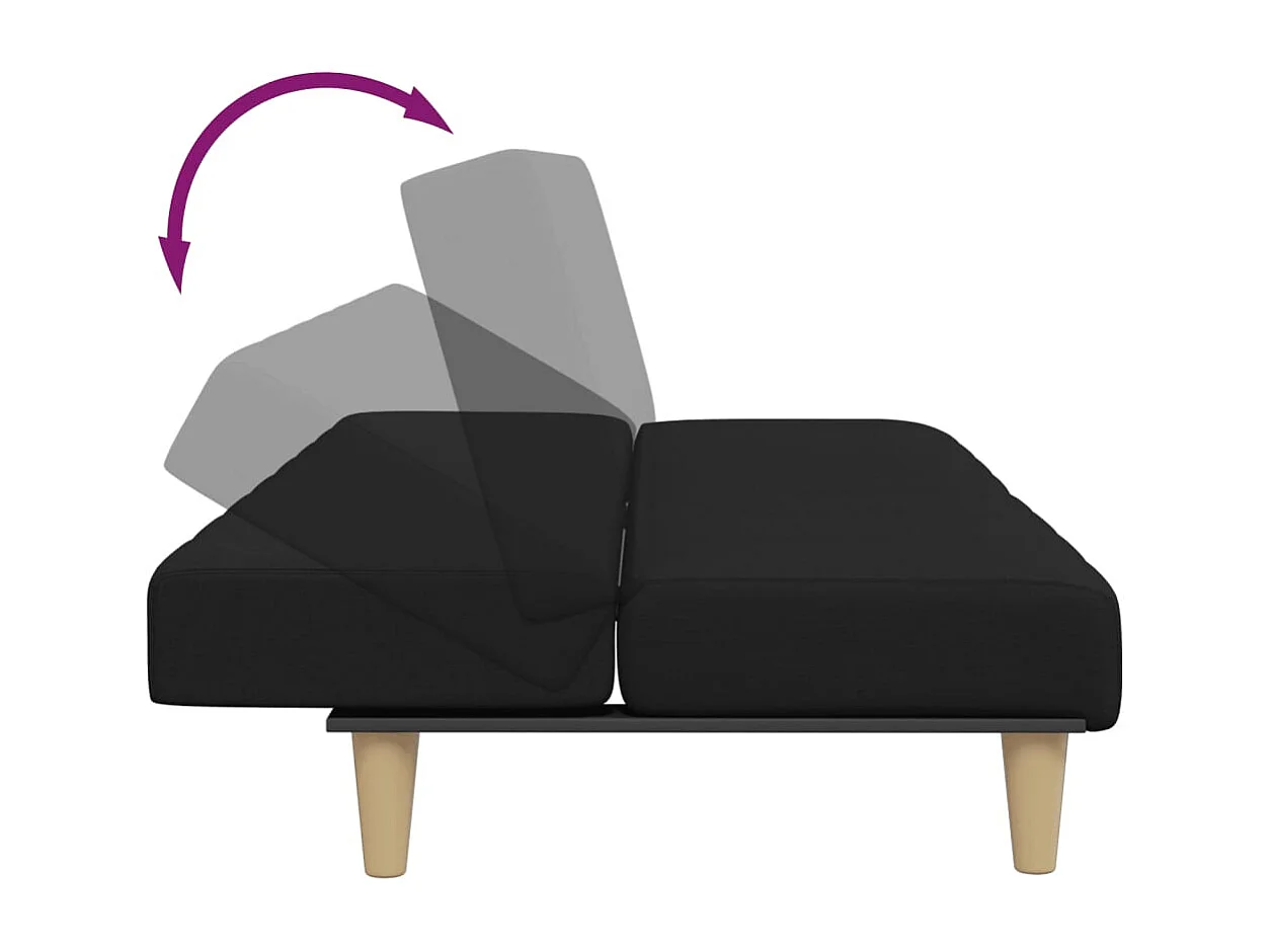 Canapé-lit à 2 places avec repose-pied noir tissu