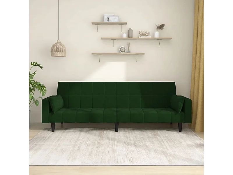 Sofá-cama 2 lugares com duas almofadas veludo verde-escuro