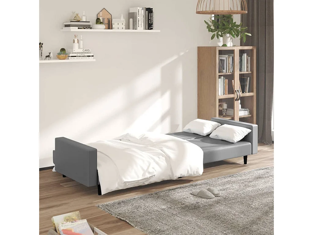 Sofá cama de 2 plazas cuero sintético gris