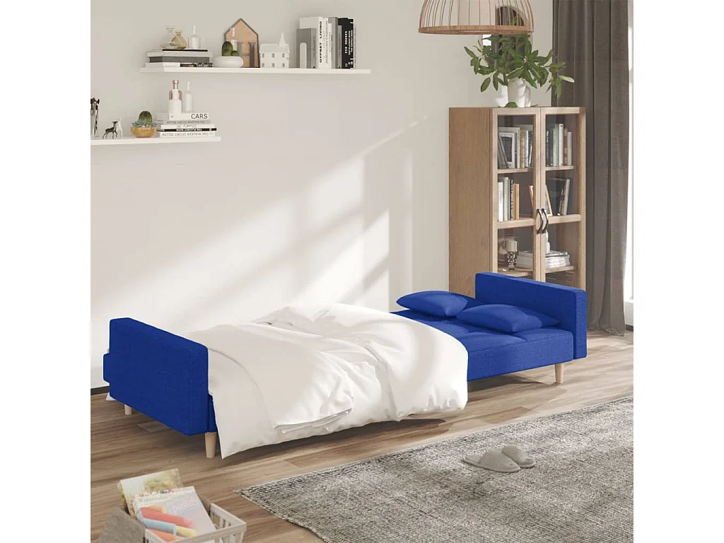 Slaapbank 2-zits met 2 kussens stof blauw