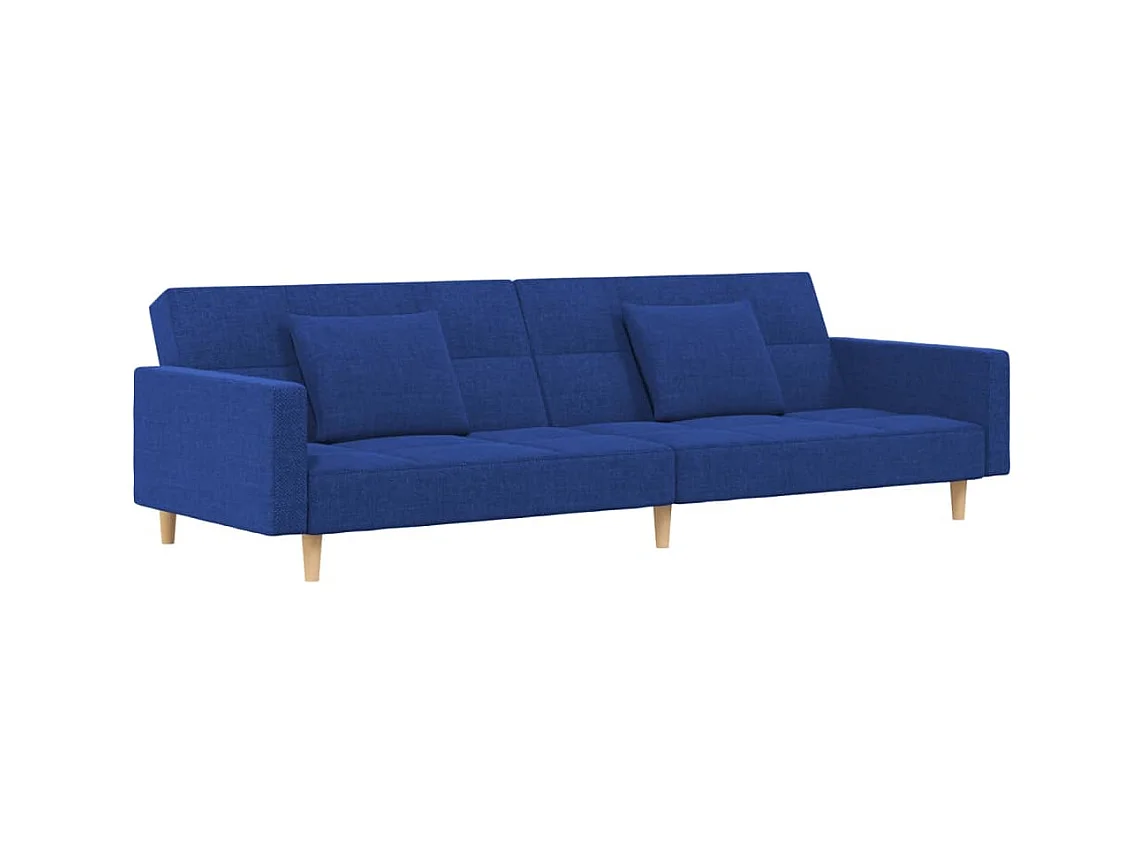 Canapé-lit à 2 places avec deux oreillers bleu tissu