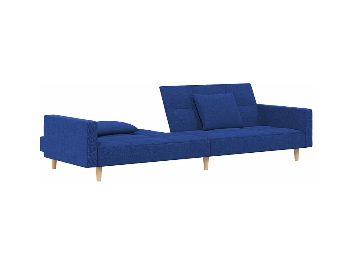 Canapé-lit à 2 places avec deux oreillers bleu tissu