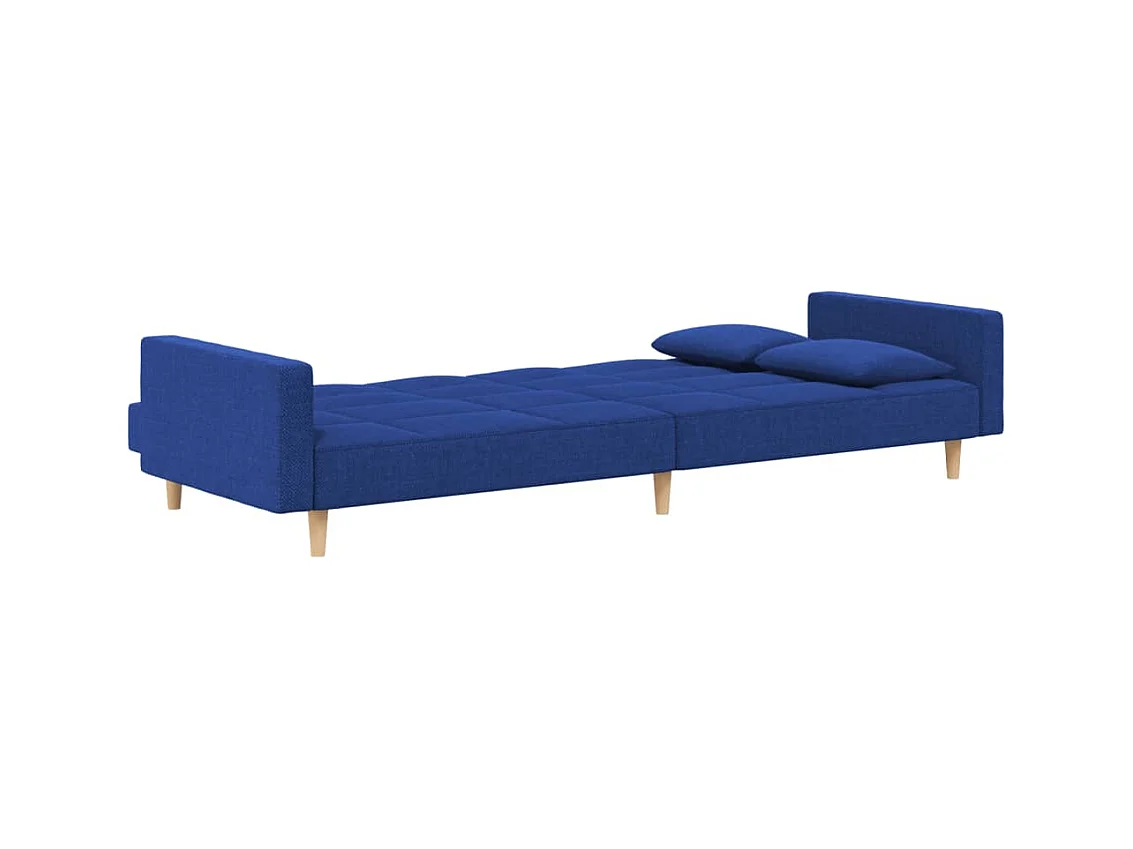 Canapé-lit à 2 places avec deux oreillers bleu tissu