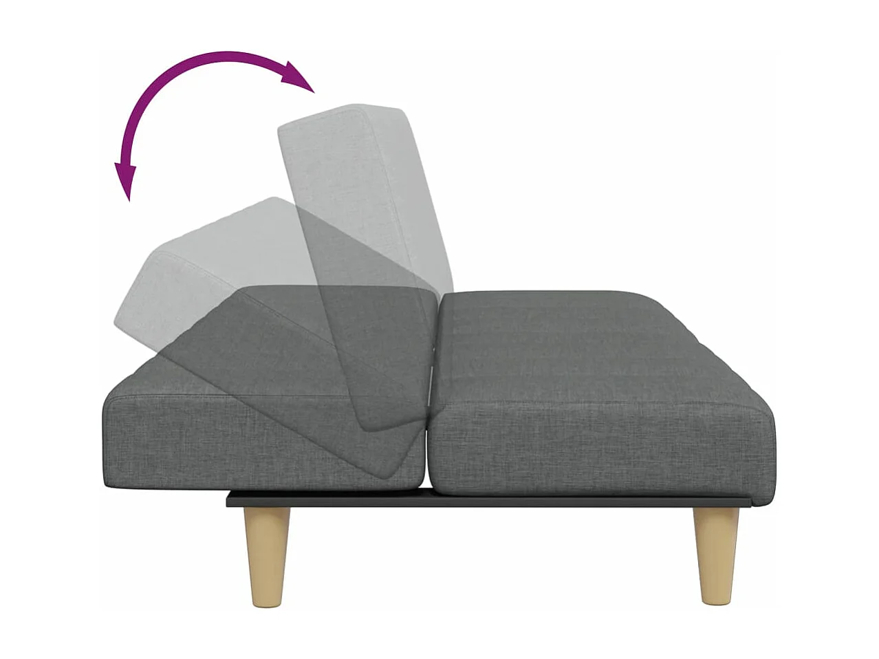 Canapé-lit à 2 places avec repose-pied gris foncé tissu