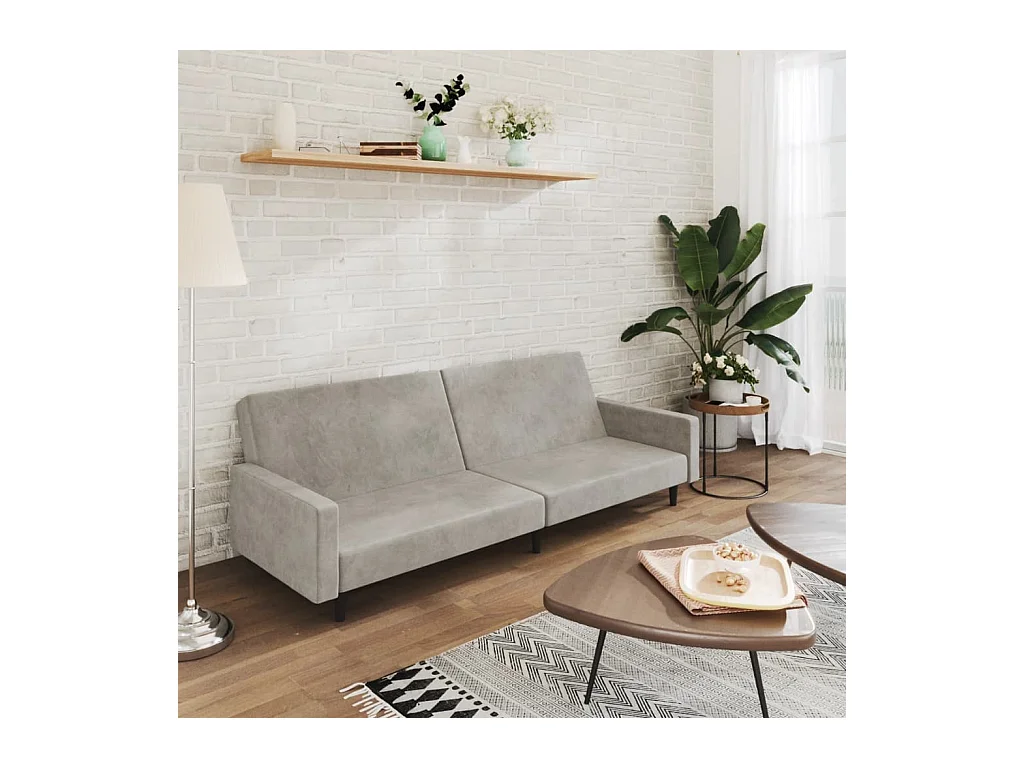 Canapé-lit à 2 places gris clair velours