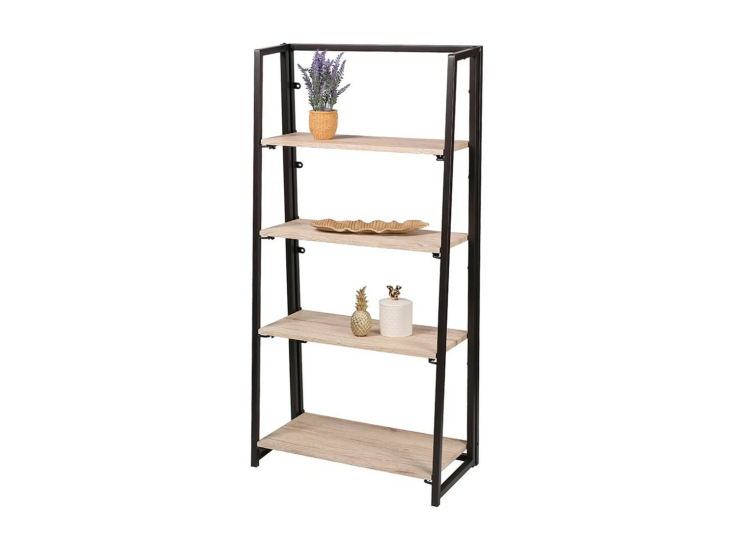 Présentoir pliable 4 niveaux DARYL – Style industriel – Chêne et noir