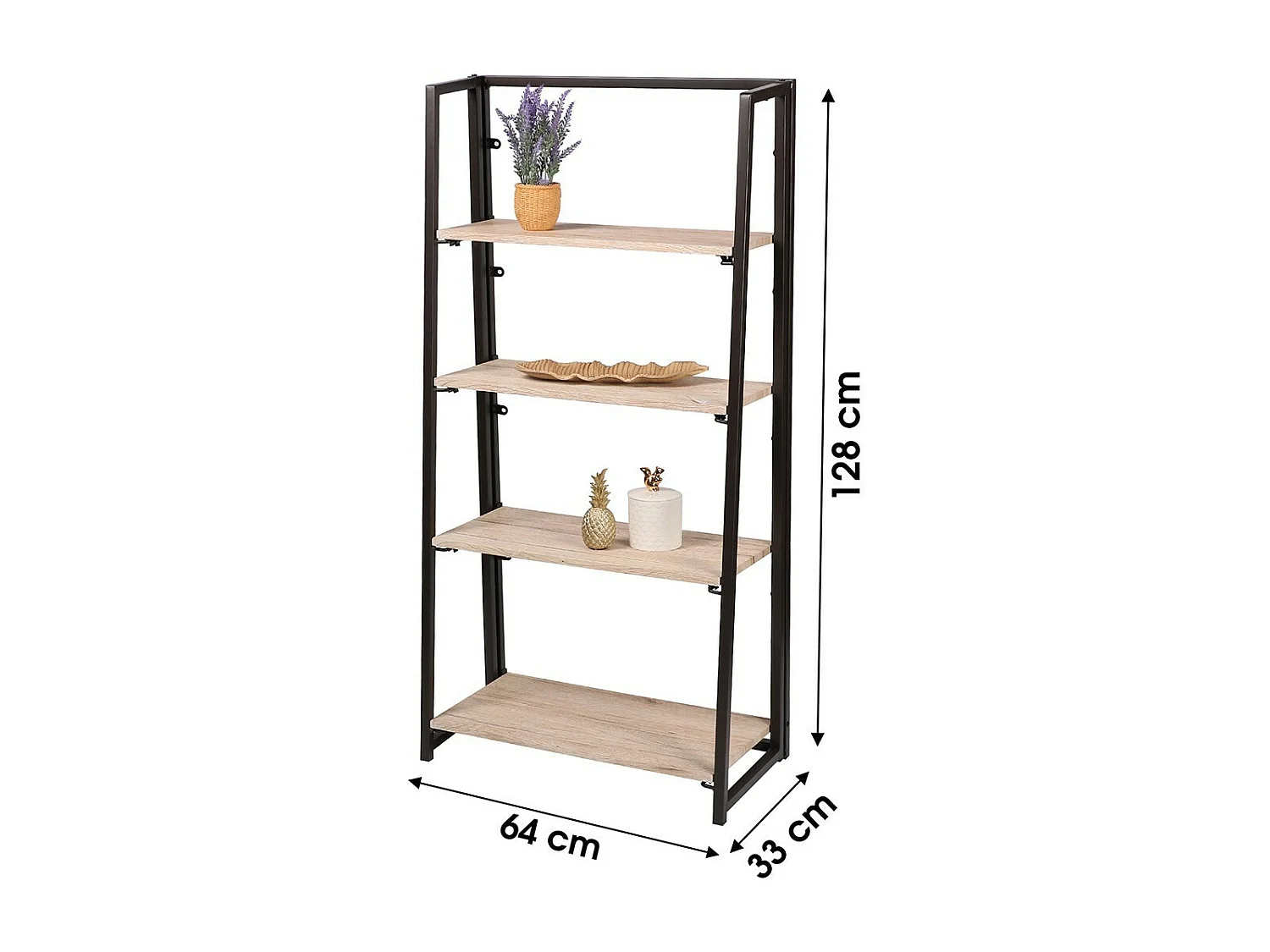 Présentoir pliable 4 niveaux DARYL – Style industriel – Chêne et noir