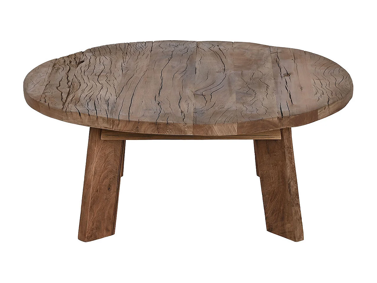 Table basse, table de salon ronde en bois recyclé coloris marron - diamètre 90 x Hauteur 35 cm