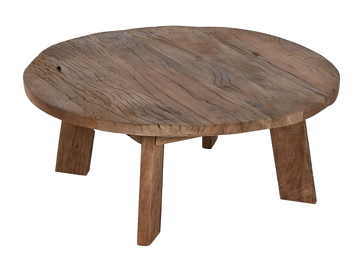 Table basse, table de salon ronde en bois recyclé coloris marron - diamètre 90 x Hauteur 35 cm