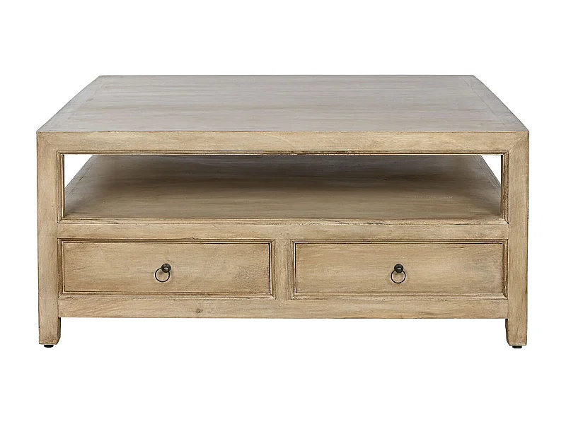 Table basse, table de salon en bois massif coloris naturel -  longueur 100 x profondeur 100 x Hauteur 45 cm