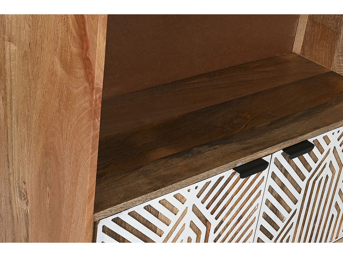 Etagère, meuble étagère en bois de manguier coloris naturel, blanc - longueur 90 x profondeur 35 x Hauteur 174 cm