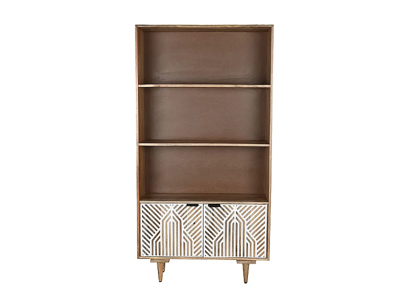 Etagère, meuble étagère en bois de manguier coloris naturel, blanc - longueur 90 x profondeur 35 x Hauteur 174 cm