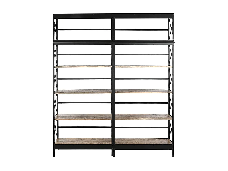 Etagère, bibliothèque en bois coloris naturel et métal noir - longueur 180 x profondeur 35 x Hauteur 220 cm
