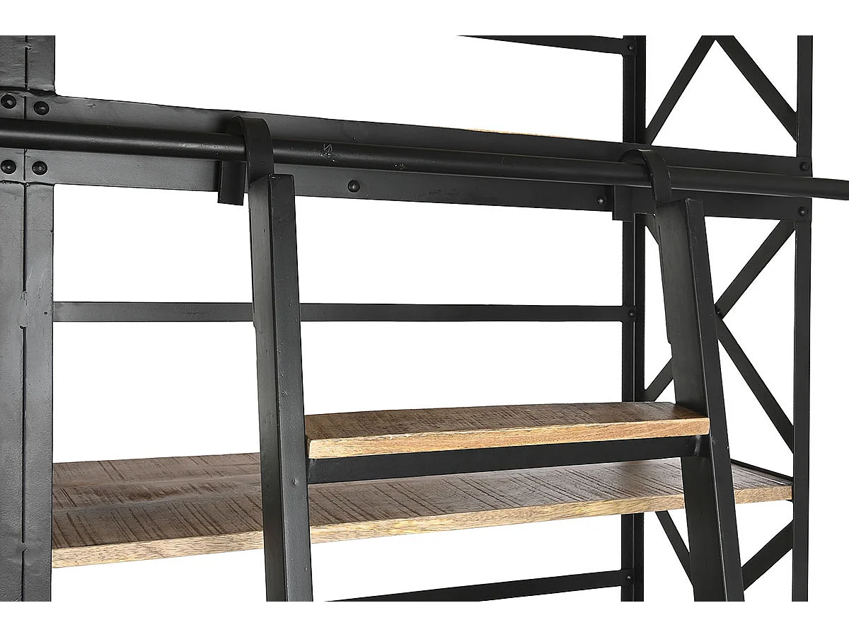 Etagère, bibliothèque en bois coloris naturel et métal noir - longueur 180 x profondeur 35 x Hauteur 220 cm