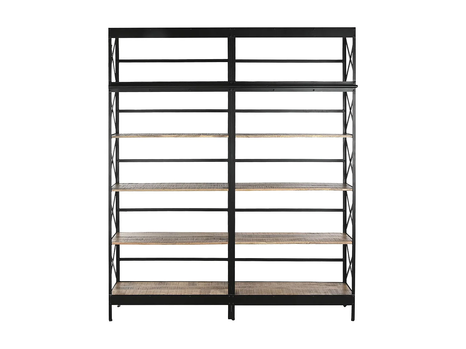 Etagère, bibliothèque en bois coloris naturel et métal noir - longueur 180 x profondeur 35 x Hauteur 220 cm
