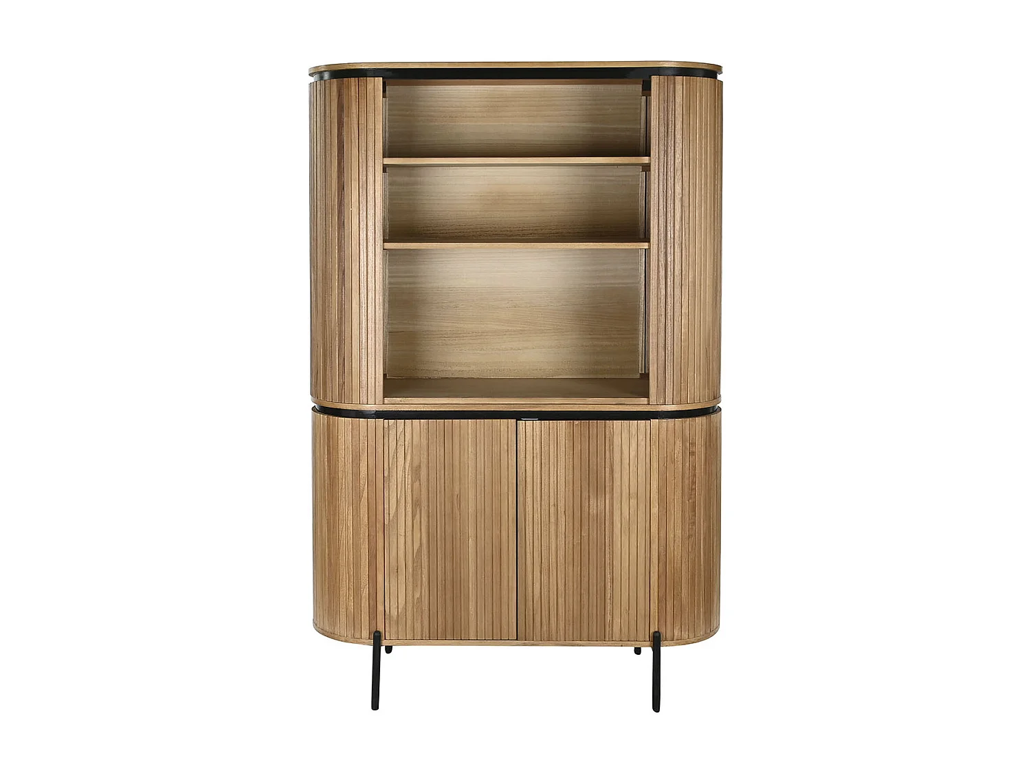 Etagère, meuble étagère en bois de paulownia coloris naturel et métal noir - longueur 110 x profondeur 39 x Hauteur 170 cm