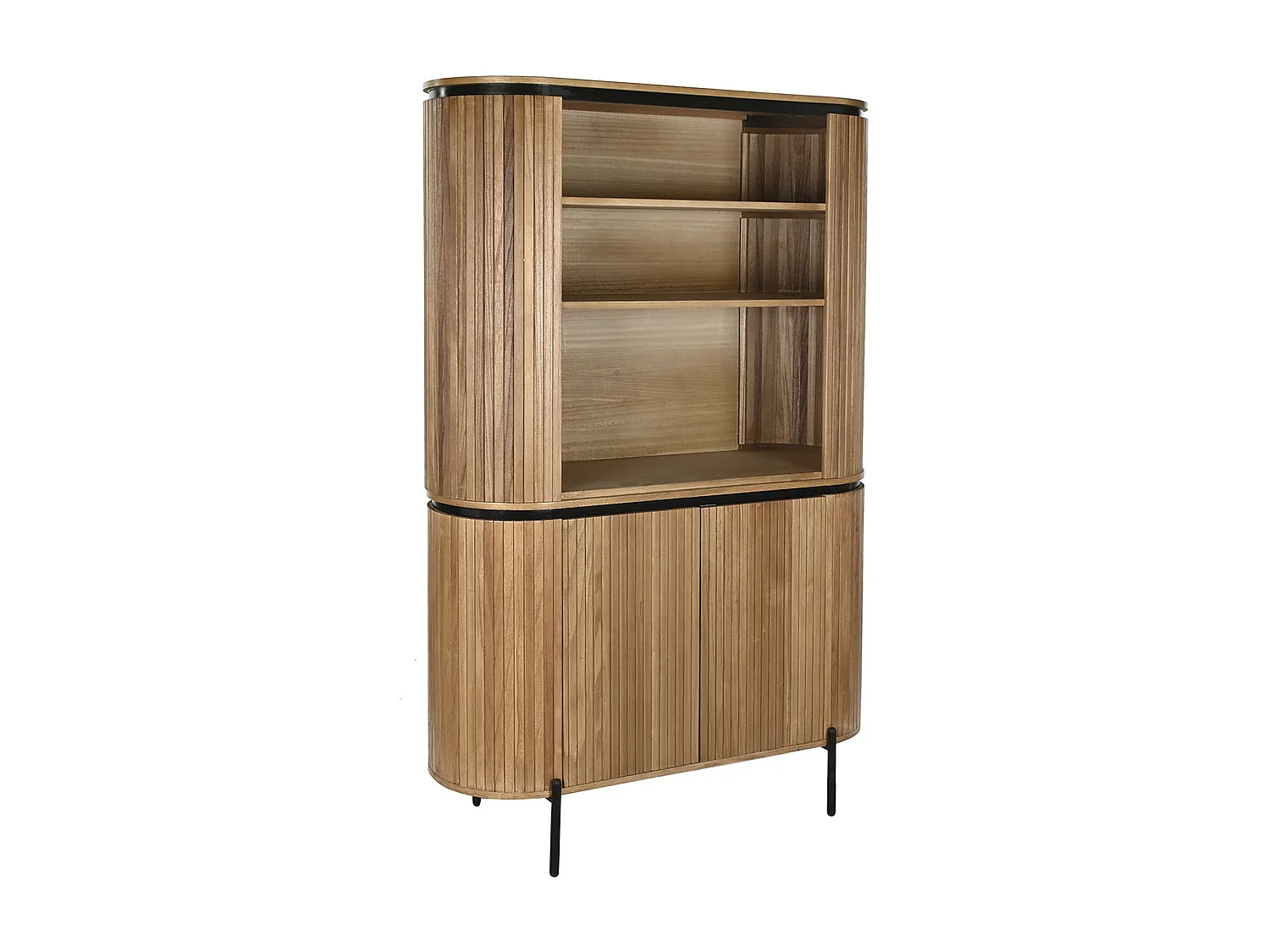 Etagère, meuble étagère en bois de paulownia coloris naturel et métal noir - longueur 110 x profondeur 39 x Hauteur 170 cm