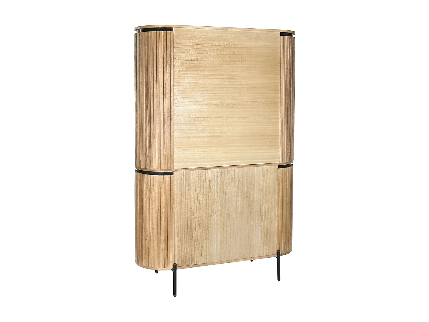 Etagère, meuble étagère en bois de paulownia coloris naturel et métal noir - longueur 110 x profondeur 39 x Hauteur 170 cm