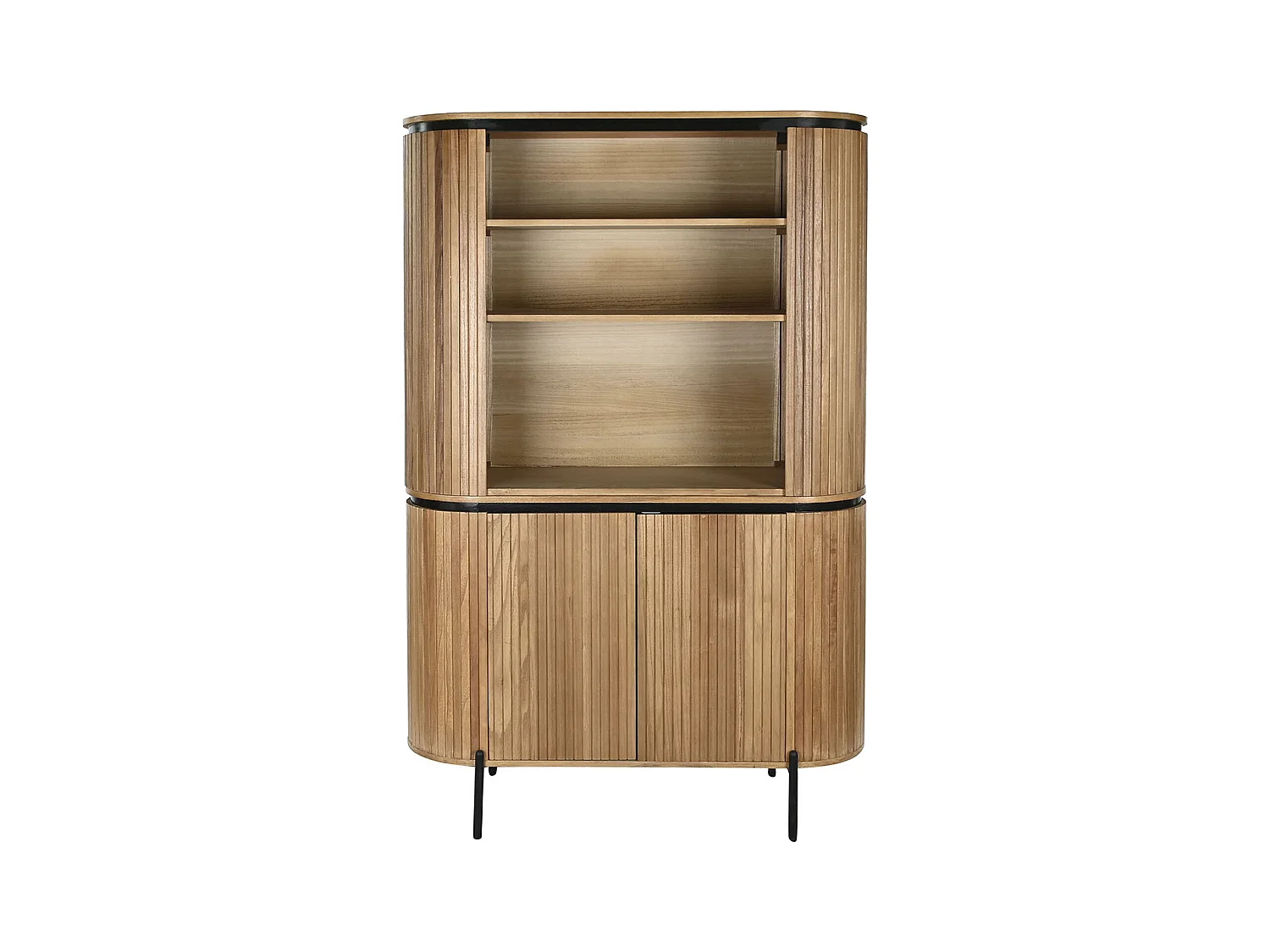 Etagère, meuble étagère en bois de paulownia coloris naturel et métal noir - longueur 110 x profondeur 39 x Hauteur 170 cm
