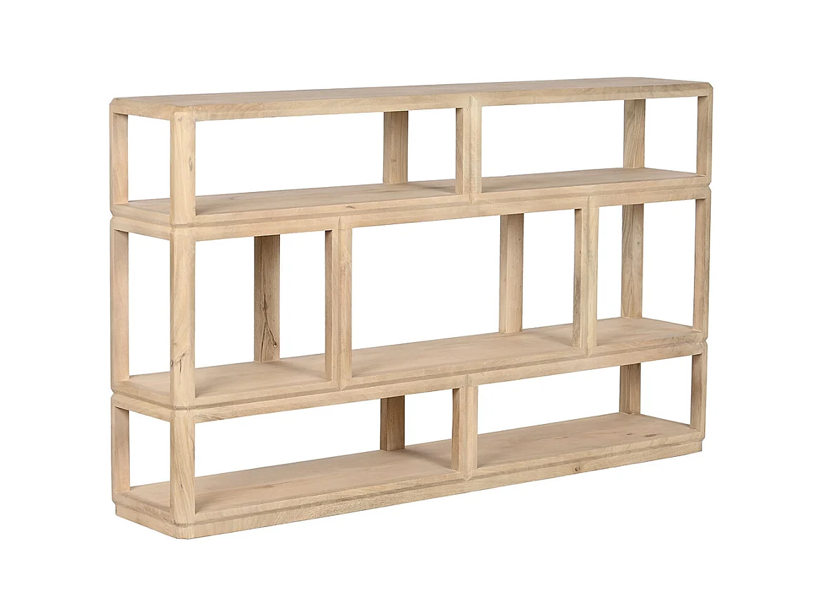 Etagère, meuble étagère en bois de manguier coloris naturel - longueur 160 x profondeur 30 x Hauteur 93 cm