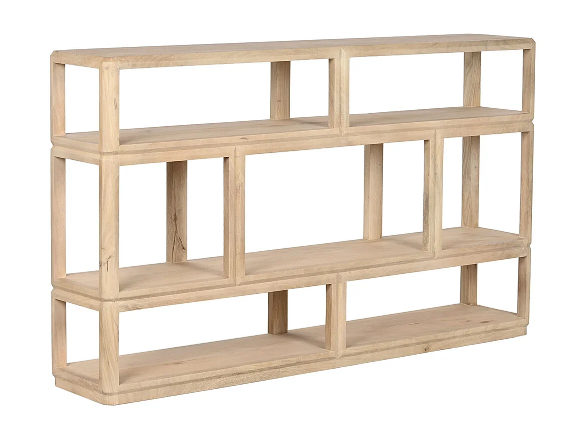 Etagère, meuble étagère en bois de manguier coloris naturel - longueur 160 x profondeur 30 x Hauteur 93 cm