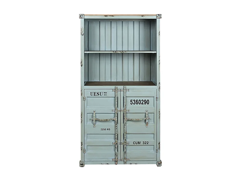 Etagère, meuble étagère en métal et bois coloris bleu -  longueur 87 x profondeur 44 x Hauteur 168 cm