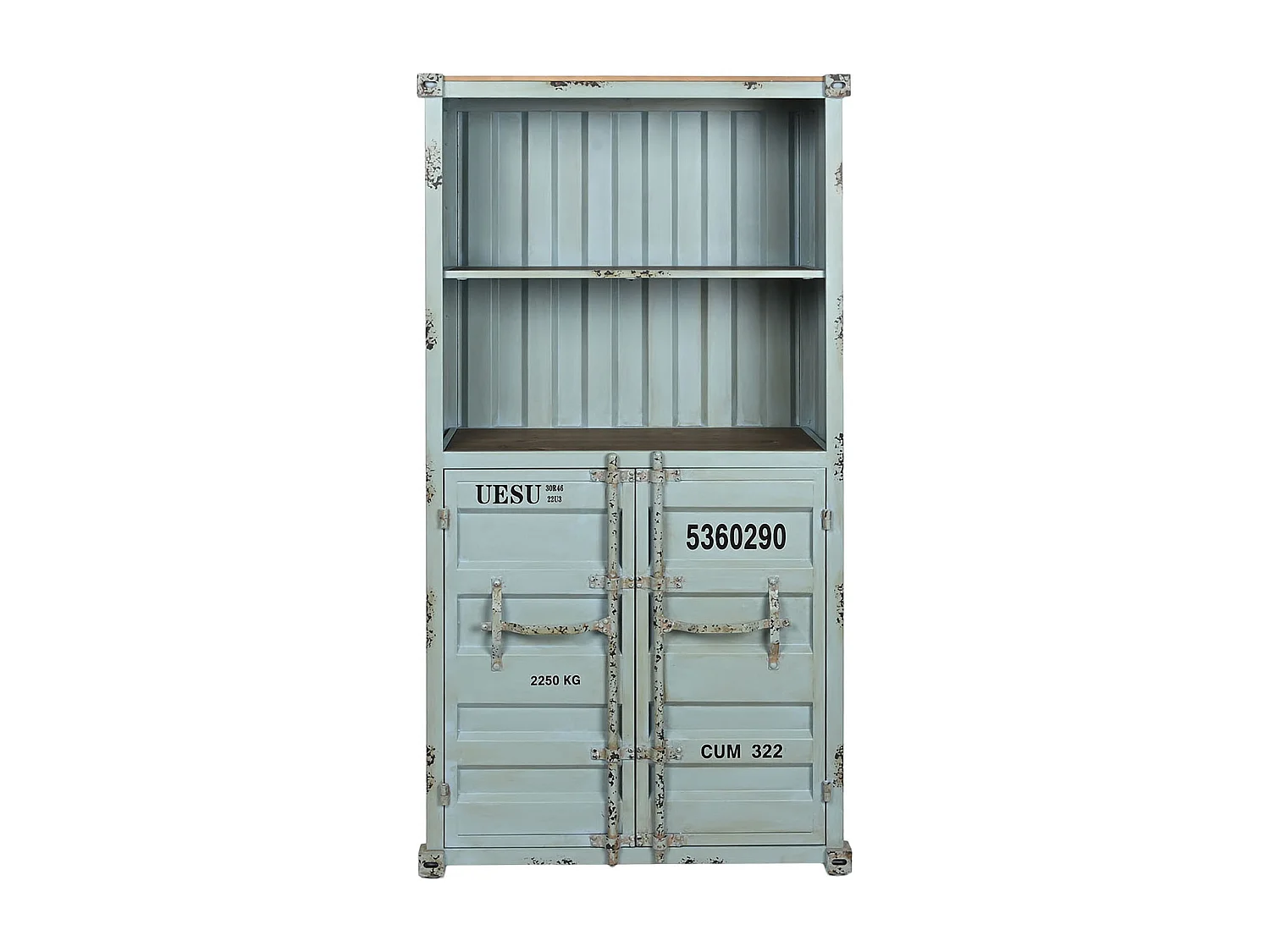 Etagère, meuble étagère en métal et bois coloris bleu -  longueur 87 x profondeur 44 x Hauteur 168 cm