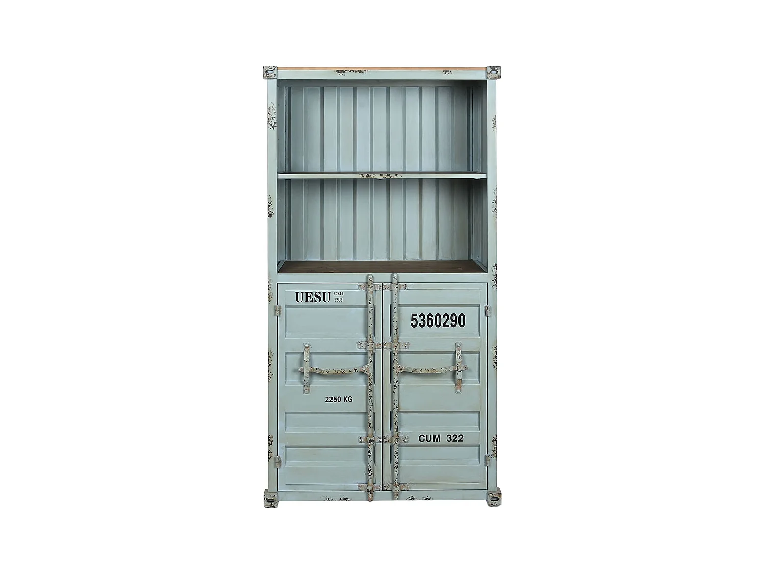 Etagère, meuble étagère en métal et bois coloris bleu -  longueur 87 x profondeur 44 x Hauteur 168 cm