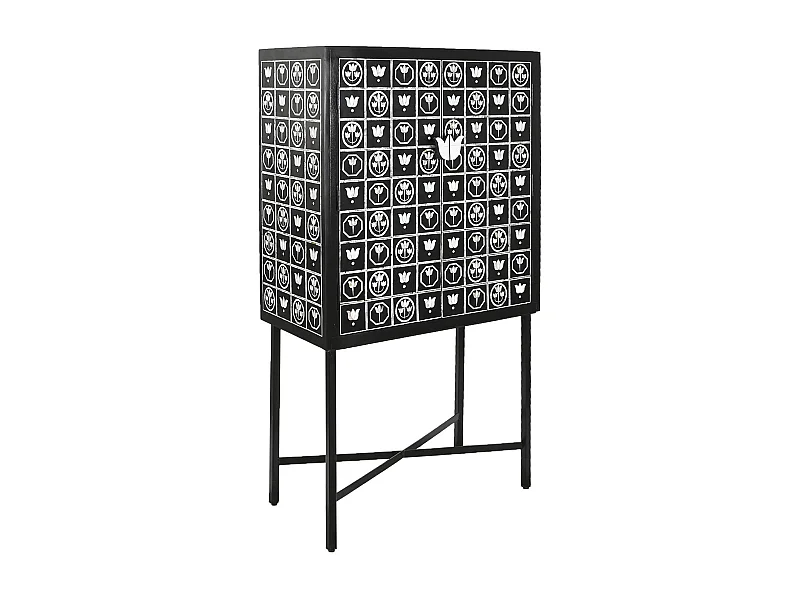 Meuble de bar, meuble de rangement avec 2 portes en métal noir et blanc  - longueur 80 x profondeur 40 x Hauteur 153 cm