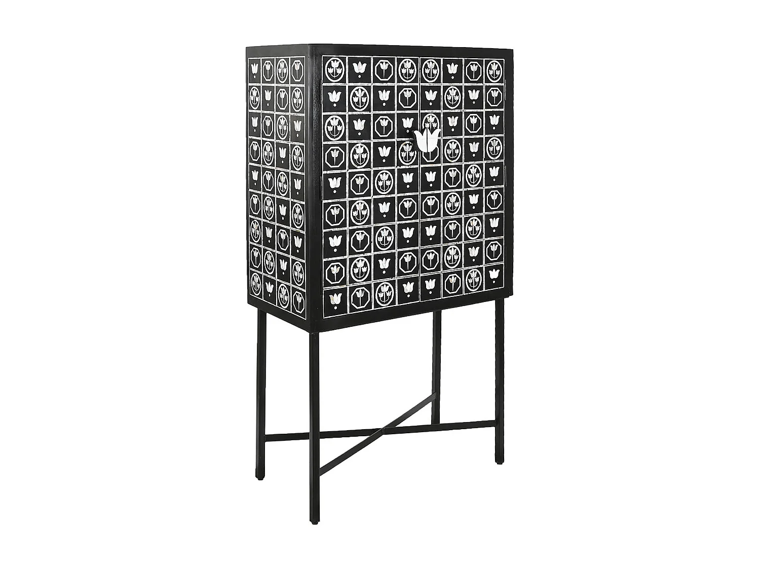 Meuble de bar, meuble de rangement avec 2 portes en métal noir et blanc  - longueur 80 x profondeur 40 x Hauteur 153 cm