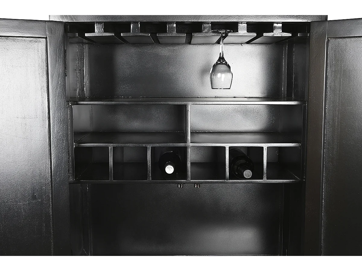 Meuble de bar, meuble de rangement avec 2 portes en métal noir et blanc  - longueur 80 x profondeur 40 x Hauteur 153 cm