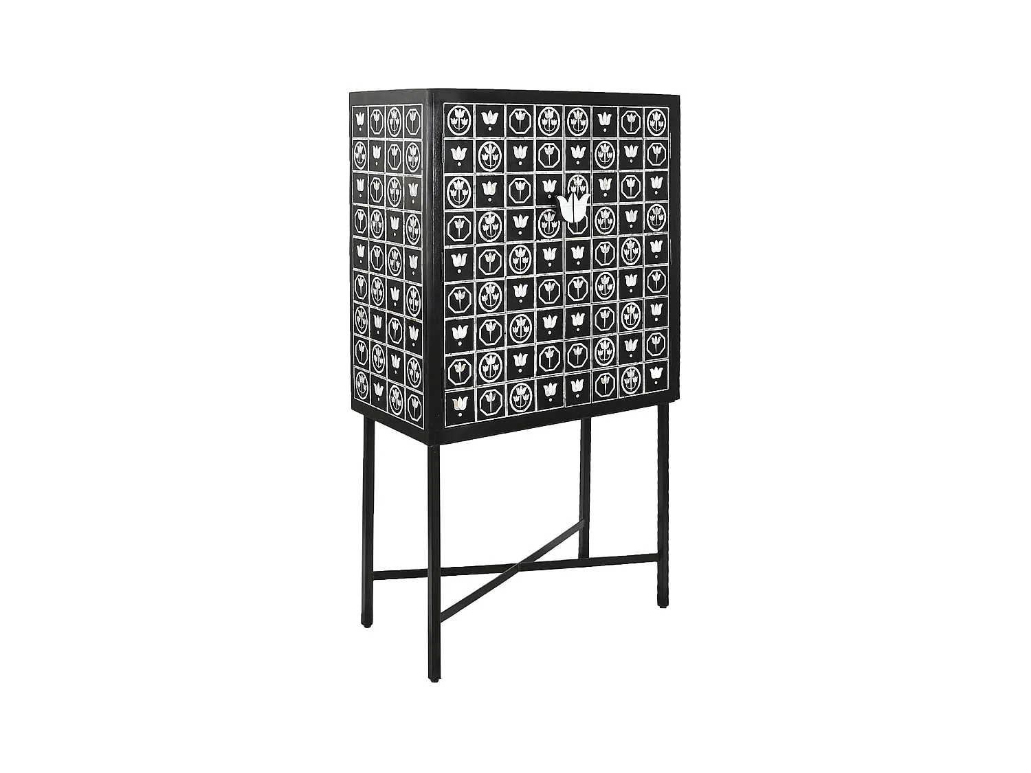 Meuble de bar, meuble de rangement avec 2 portes en métal noir et blanc  - longueur 80 x profondeur 40 x Hauteur 153 cm