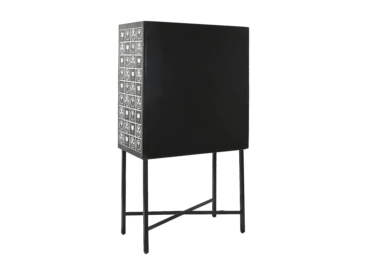 Meuble de bar, meuble de rangement avec 2 portes en métal noir et blanc  - longueur 80 x profondeur 40 x Hauteur 153 cm