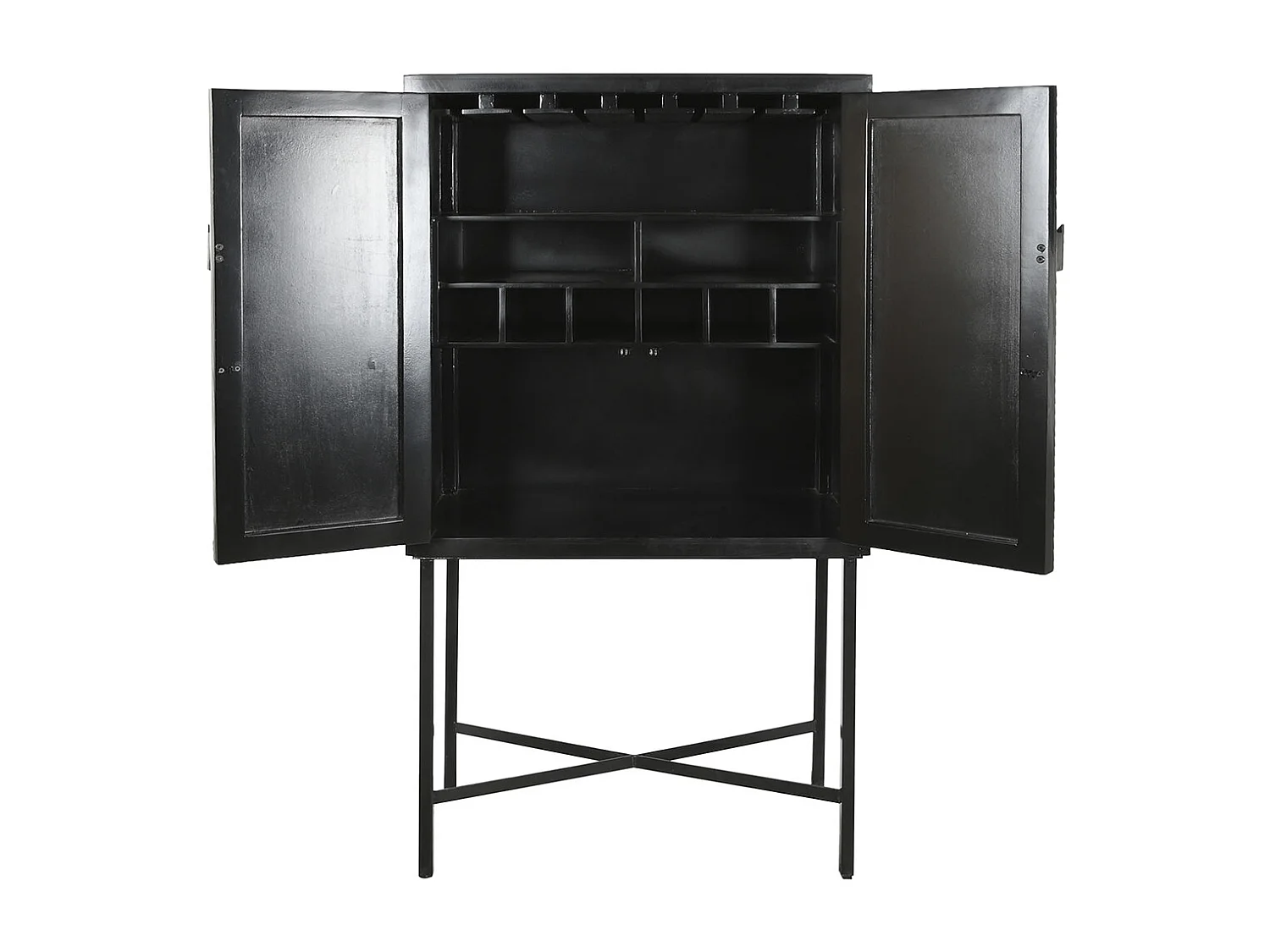 Meuble de bar, meuble de rangement avec 2 portes en métal noir et blanc  - longueur 80 x profondeur 40 x Hauteur 153 cm