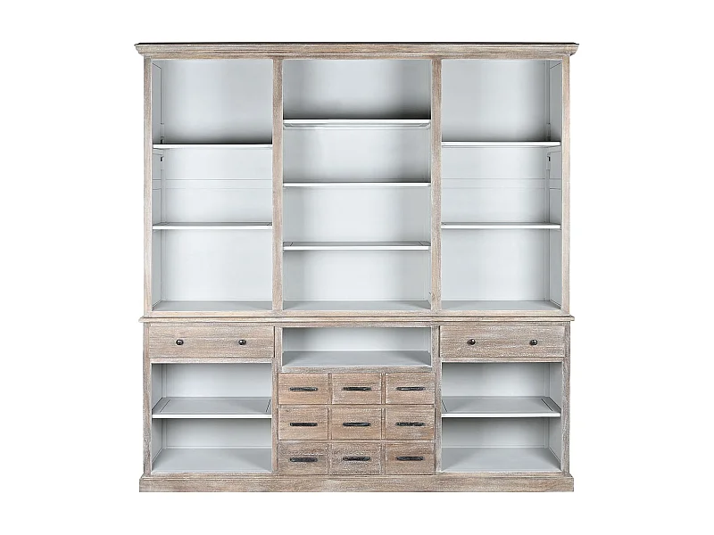 Bibliothèque, étagère en bois de manguier coloris naturel, gris - longueur 220 x profondeur 45 x Hauteur 230 cm