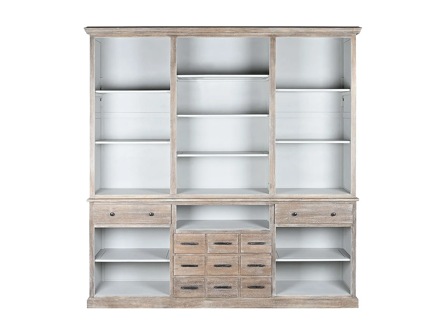 Bibliothèque, étagère en bois de manguier coloris naturel, gris - longueur 220 x profondeur 45 x Hauteur 230 cm