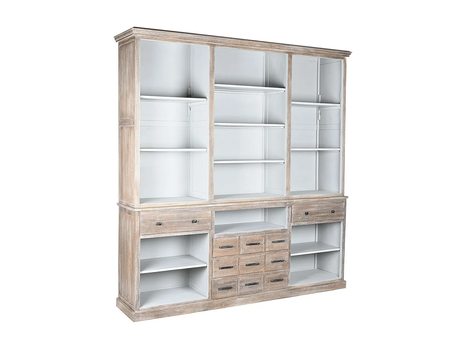 Bibliothèque, étagère en bois de manguier coloris naturel, gris - longueur 220 x profondeur 45 x Hauteur 230 cm