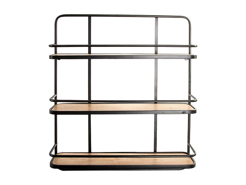 Etagère, meuble étagère murale en bois coloris naturel et métal noir -  longueur 51 x profondeur 13 x Hauteur 61 cm