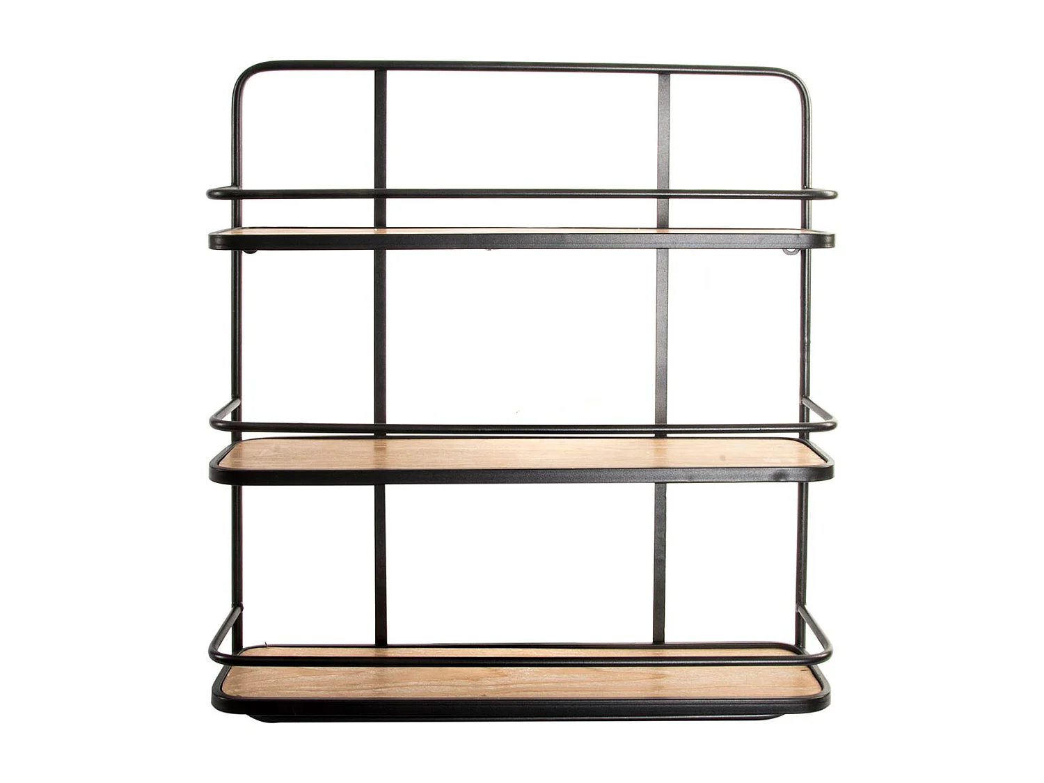 Etagère, meuble étagère murale en bois coloris naturel et métal noir -  longueur 51 x profondeur 13 x Hauteur 61 cm