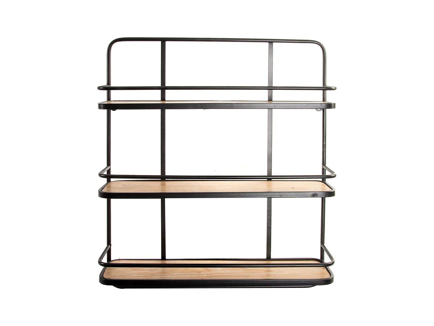 Etagère, meuble étagère murale en bois coloris naturel et métal noir -  longueur 51 x profondeur 13 x Hauteur 61 cm