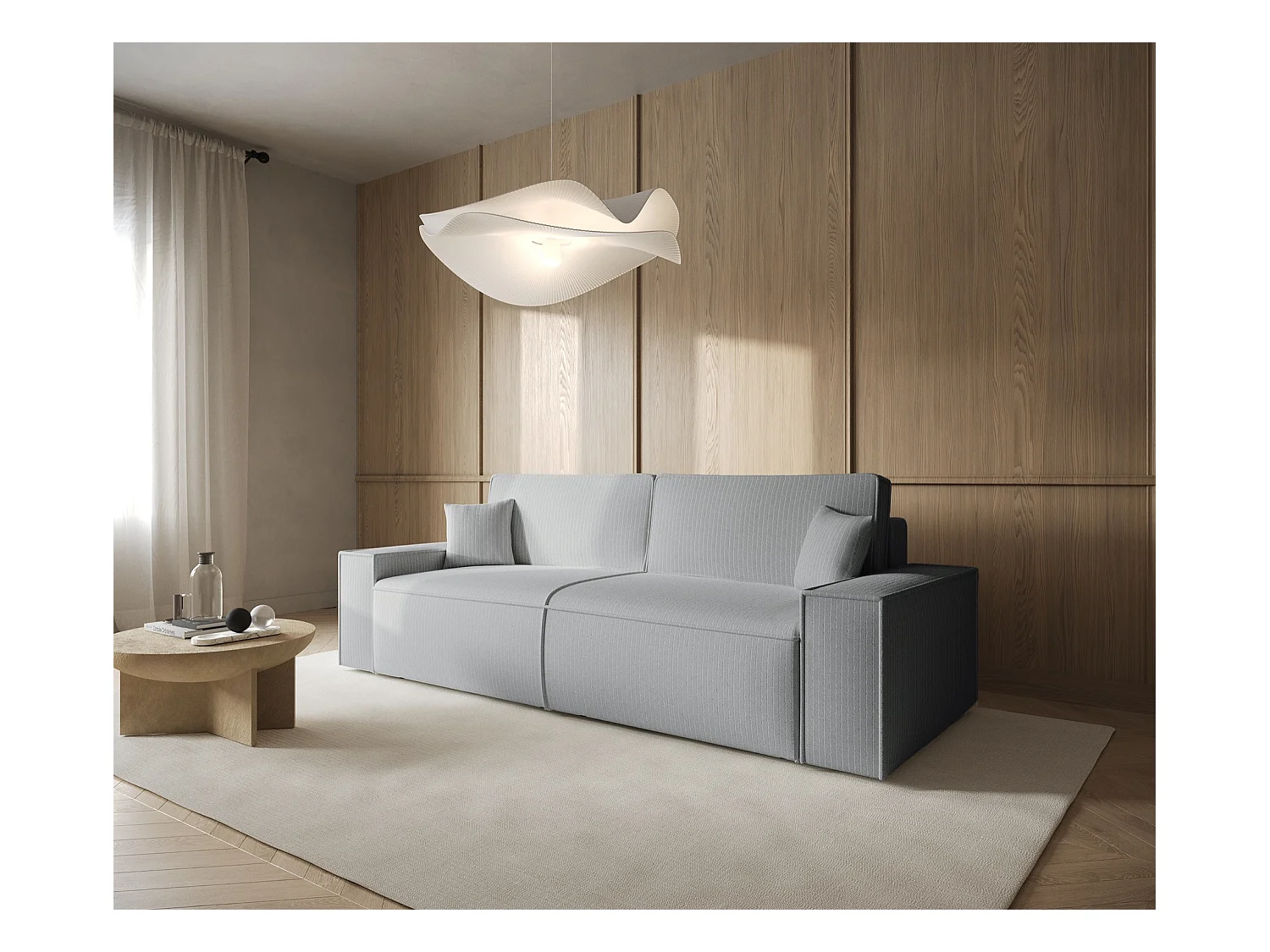 Sofa mit Schlaffunktion, Stauraum - Cordbezug - grau - FARESE