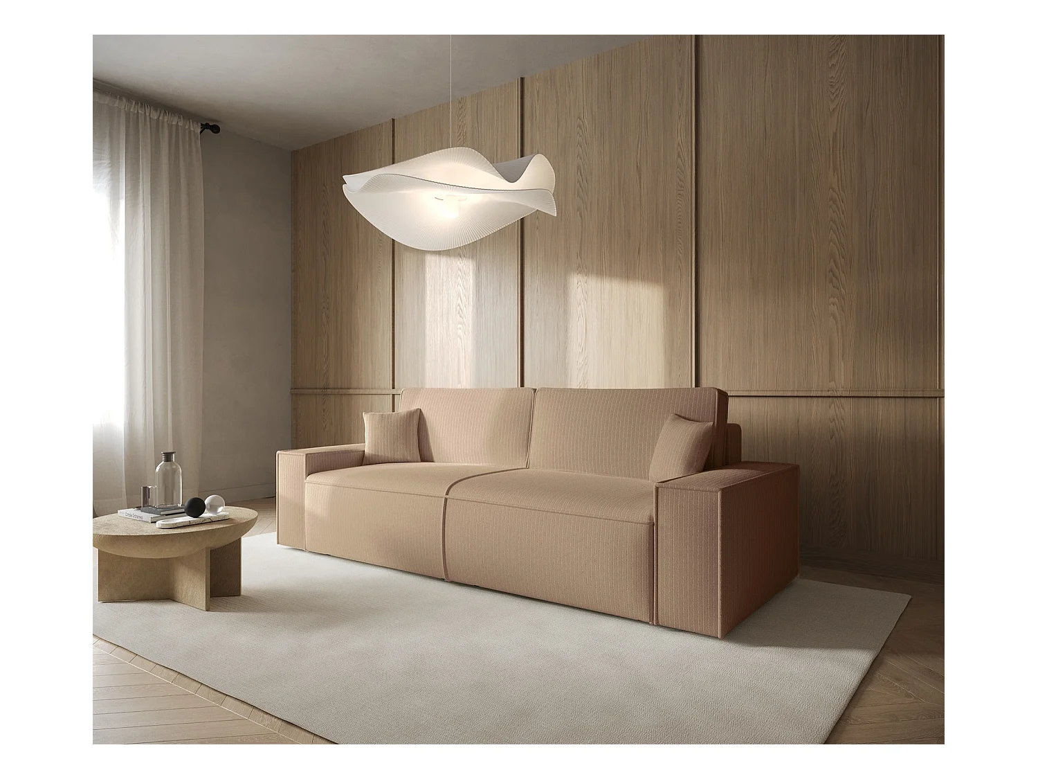Sofa mit Schlaffunktion, Stauraum - Cordbezug - dunkelbeige - FARESE