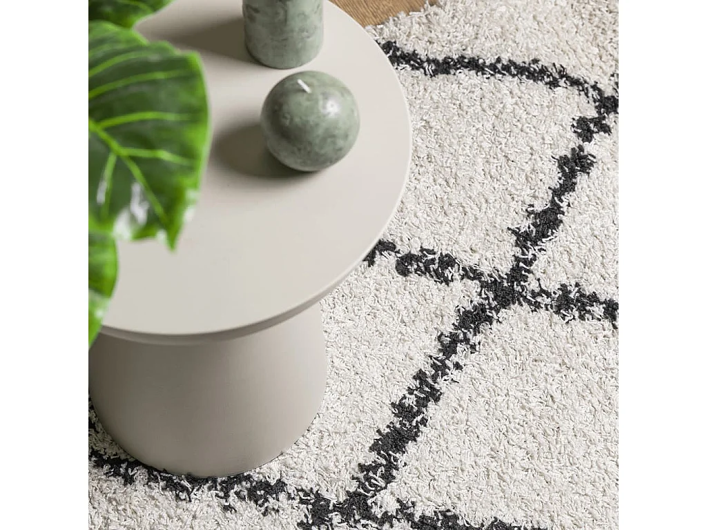 Alfombra de pelo largo moderna crema y negro 60x110 cm