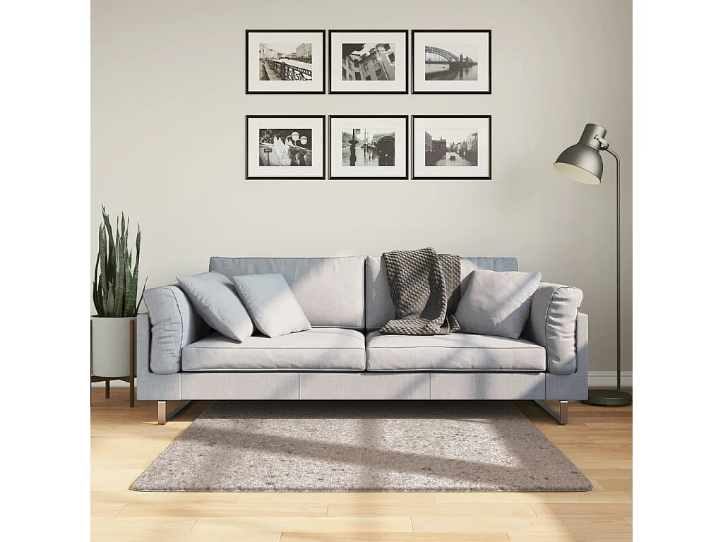 Tapis shaggy à poils longs moderne beige 120x120 cm