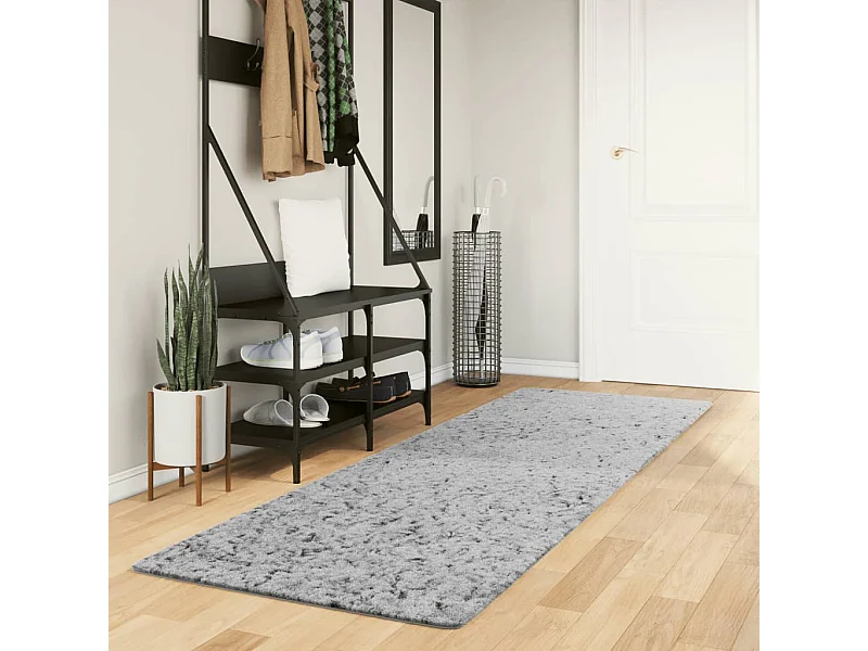 Tapis shaggy à poils longs moderne gris 80x250 cm