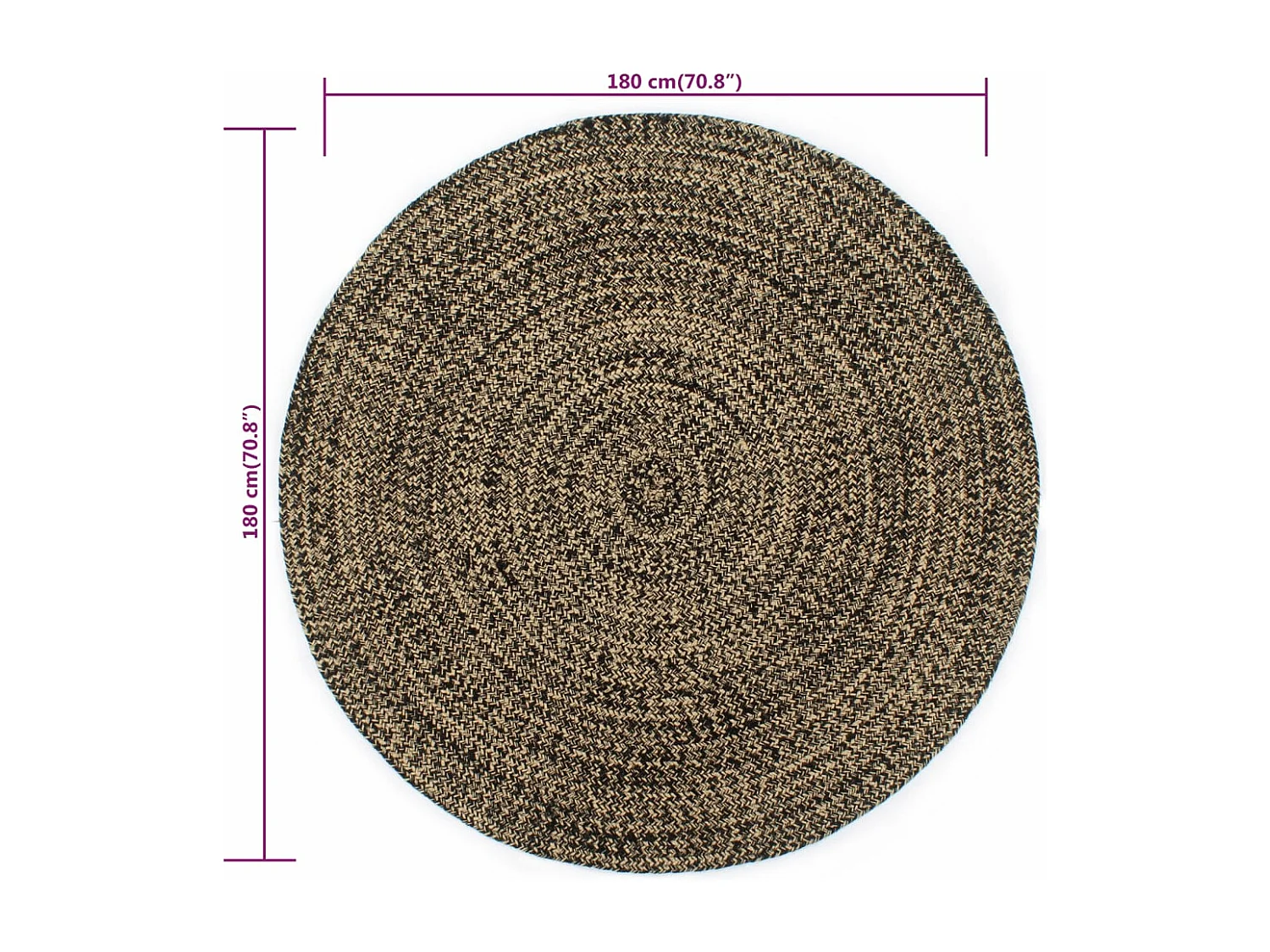 Tapete artesanal em juta 180 cm preto e castanho